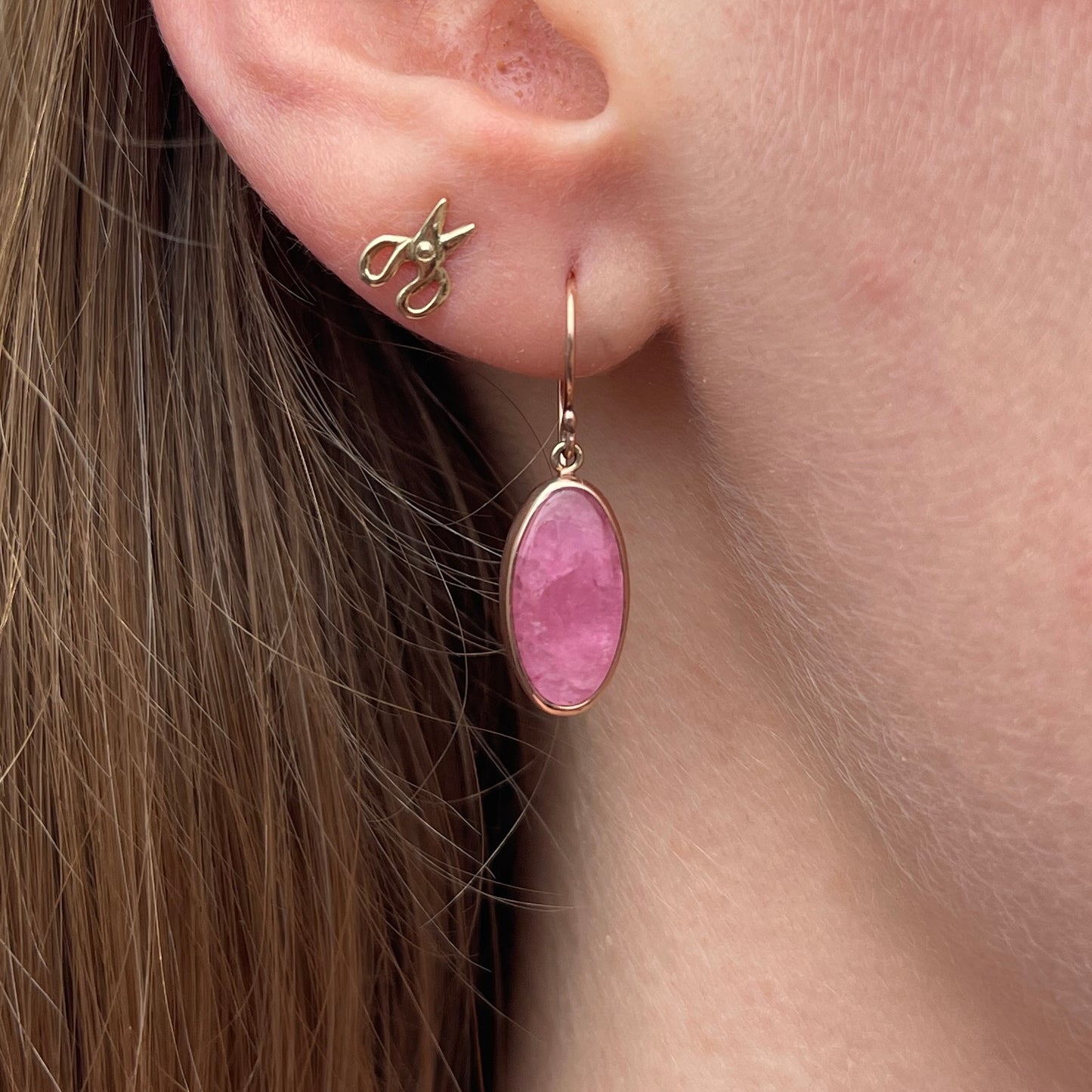Sterling & 14K Rose Gold Pink Tourmaline Earrings