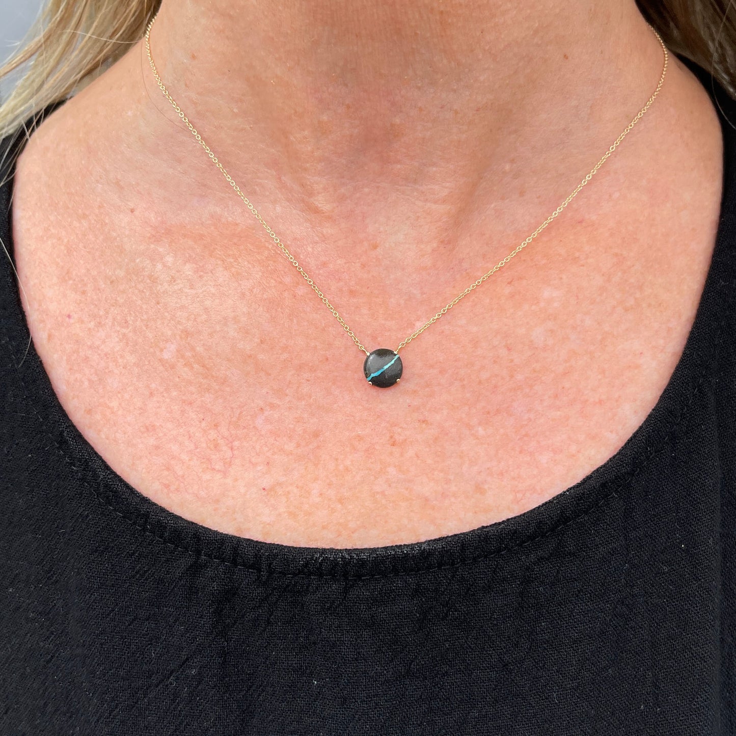 14K Gold Black Water Turquoise Necklace