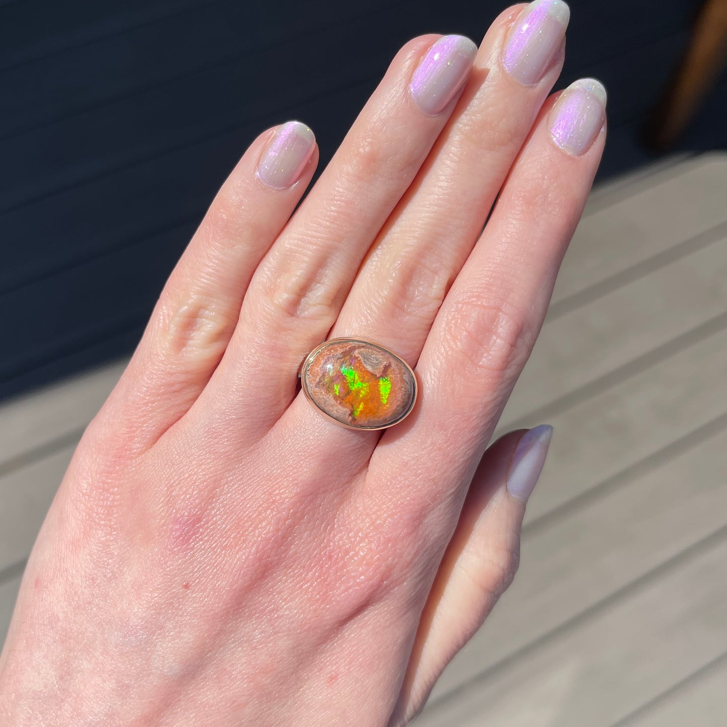 Sterling & 14K Gold Mexican Fire Opal Ring