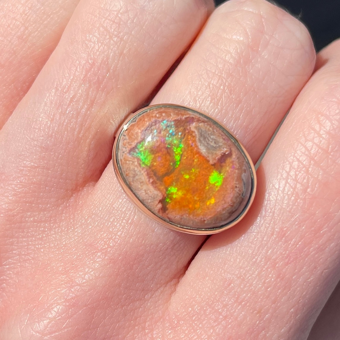 Sterling & 14K Gold Mexican Fire Opal Ring