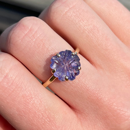 14K Gold Prong Tanzanite Flower Ring