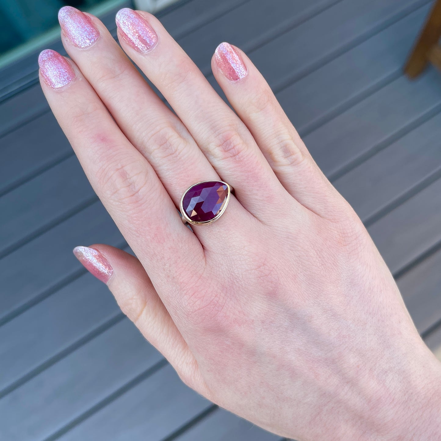 Sterling & 14K Gold Teardrop Indian Ruby Ring