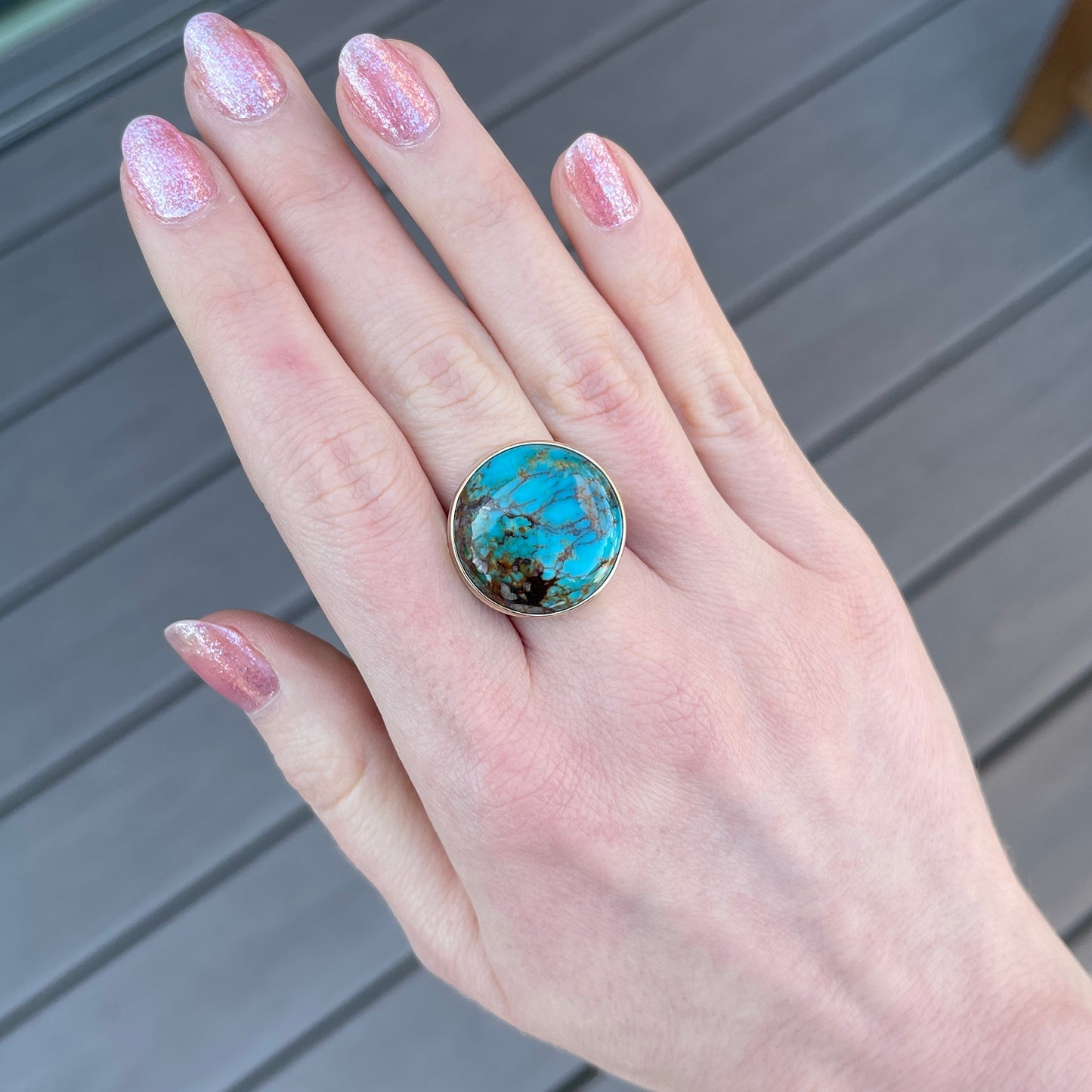 Sterling & 14K Gold Kingman Turquoise Ring