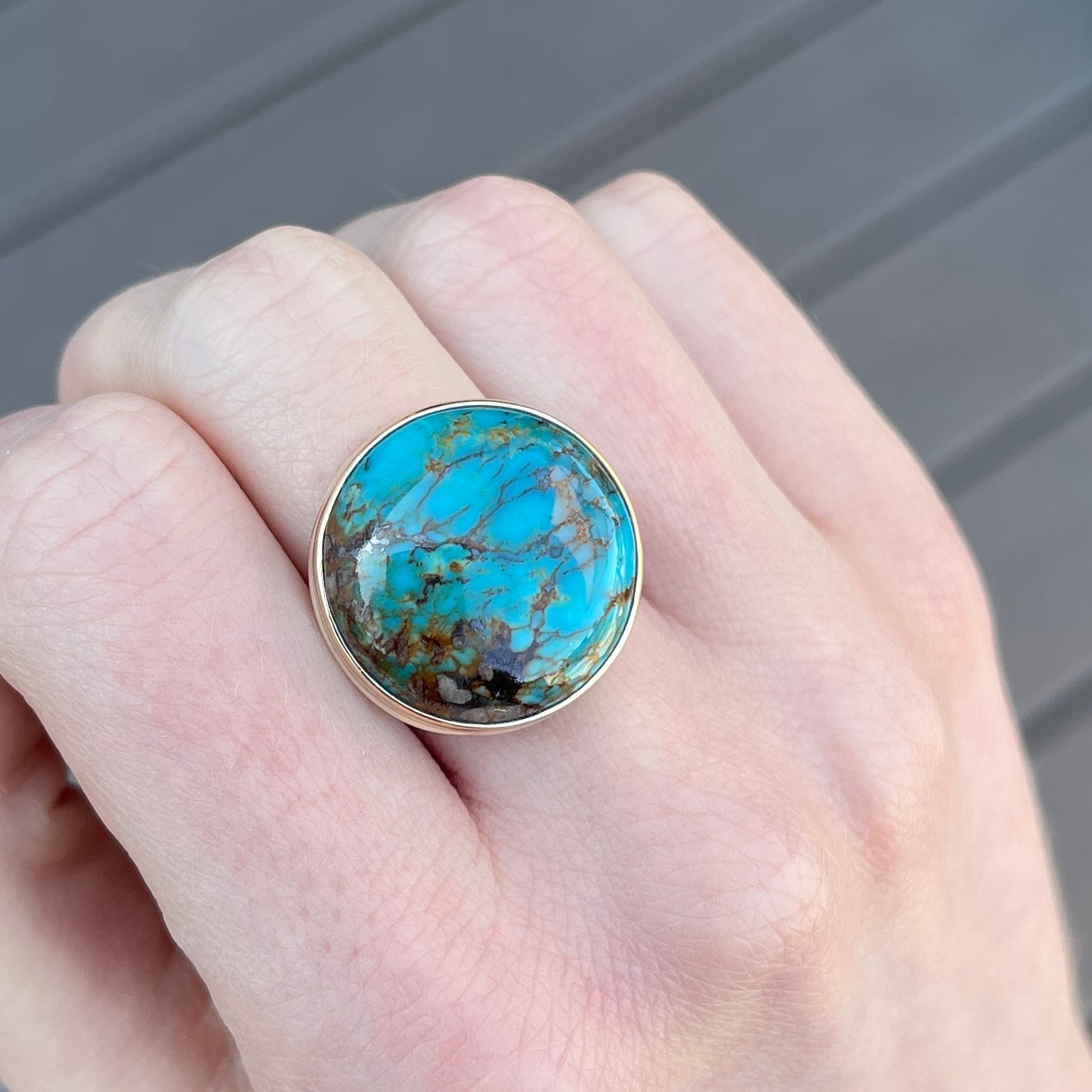 Sterling & 14K Gold Kingman Turquoise Ring