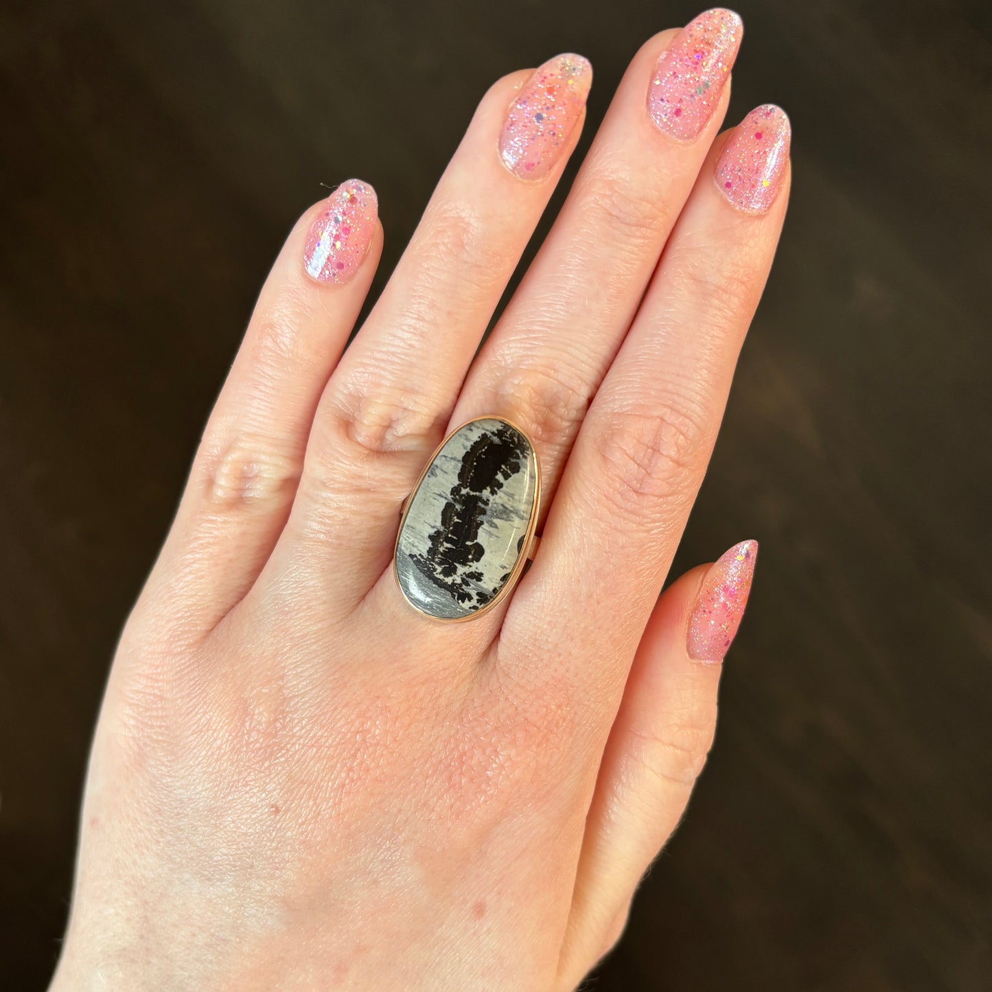 Sterling & 14K Gold Picture Jasper Ring