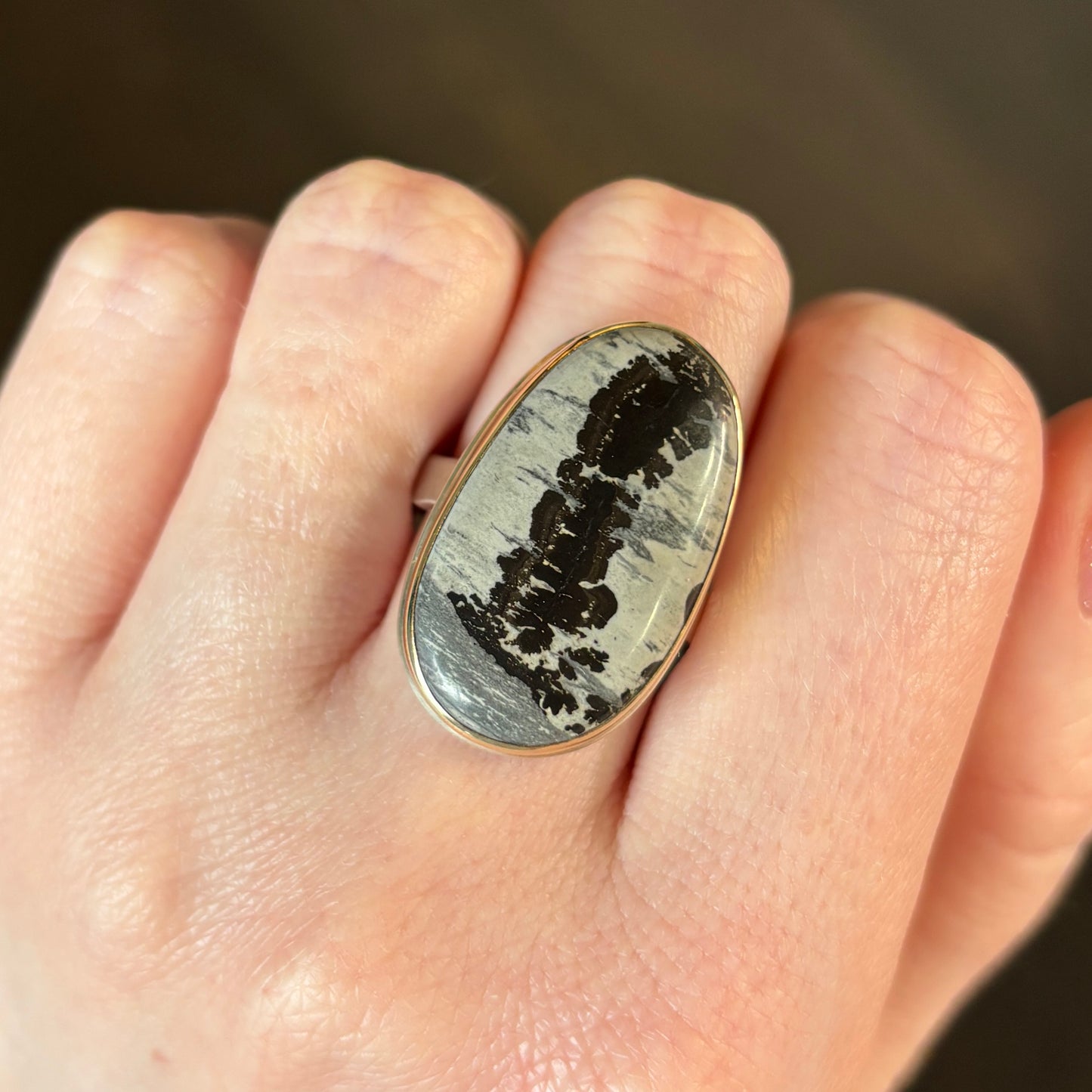 Sterling & 14K Gold Picture Jasper Ring