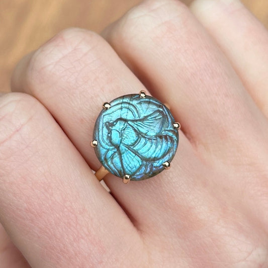 14K Gold Labradorite Bee Ring