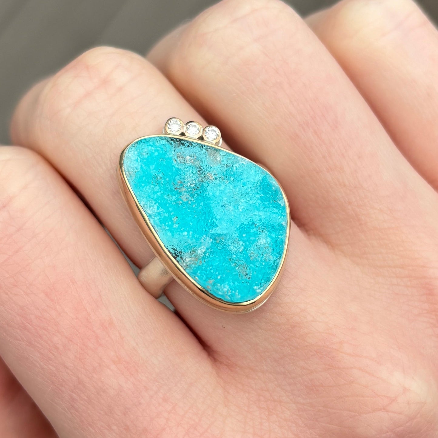 Sterling & 14K Gold Chrysocolla Drusy & Diamond Ring