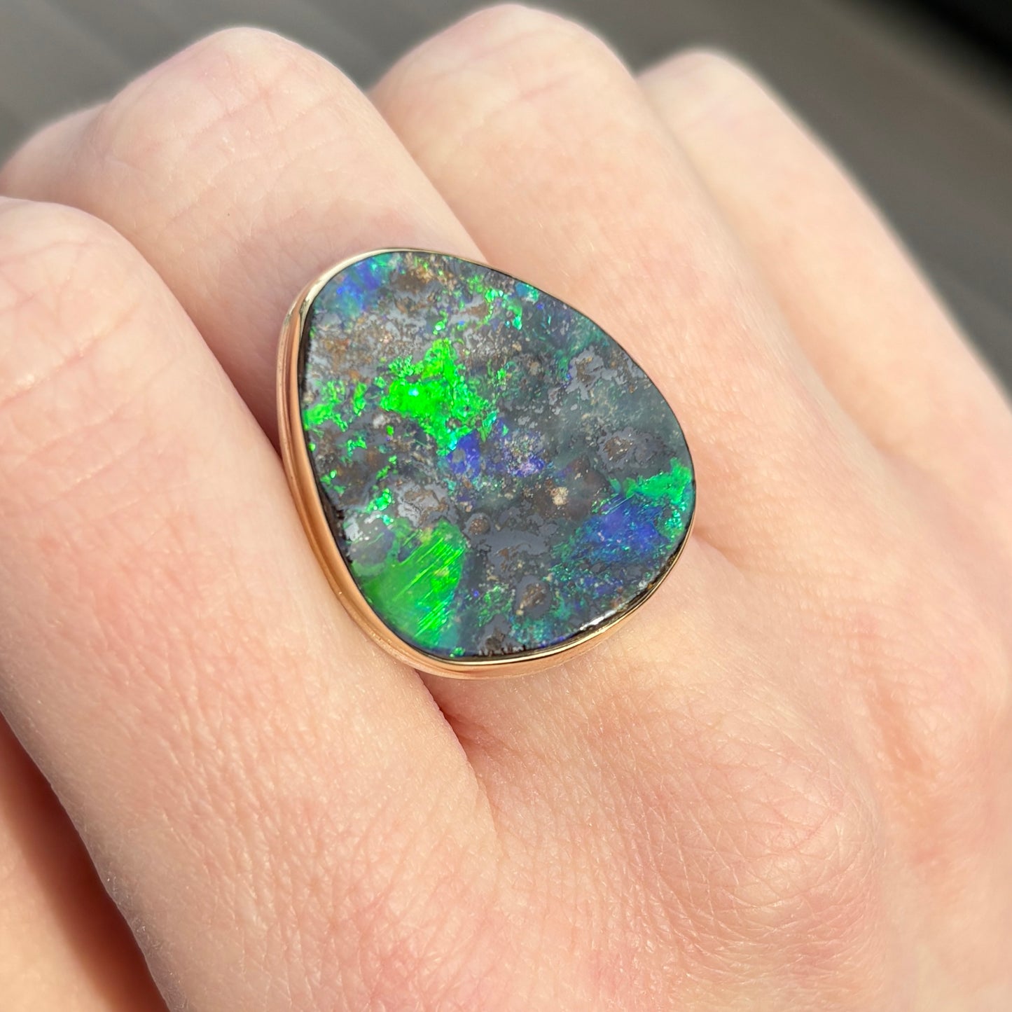 Sterling & 14K Gold Vertical Boulder Opal Ring