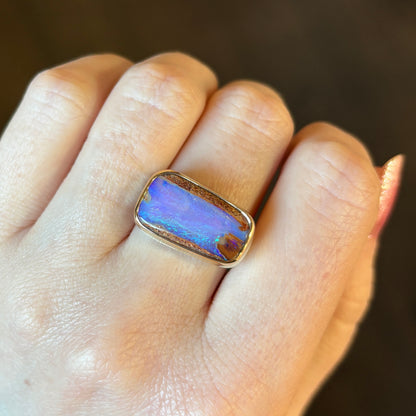 Sterling & 14K Gold Opalized Wood Ring