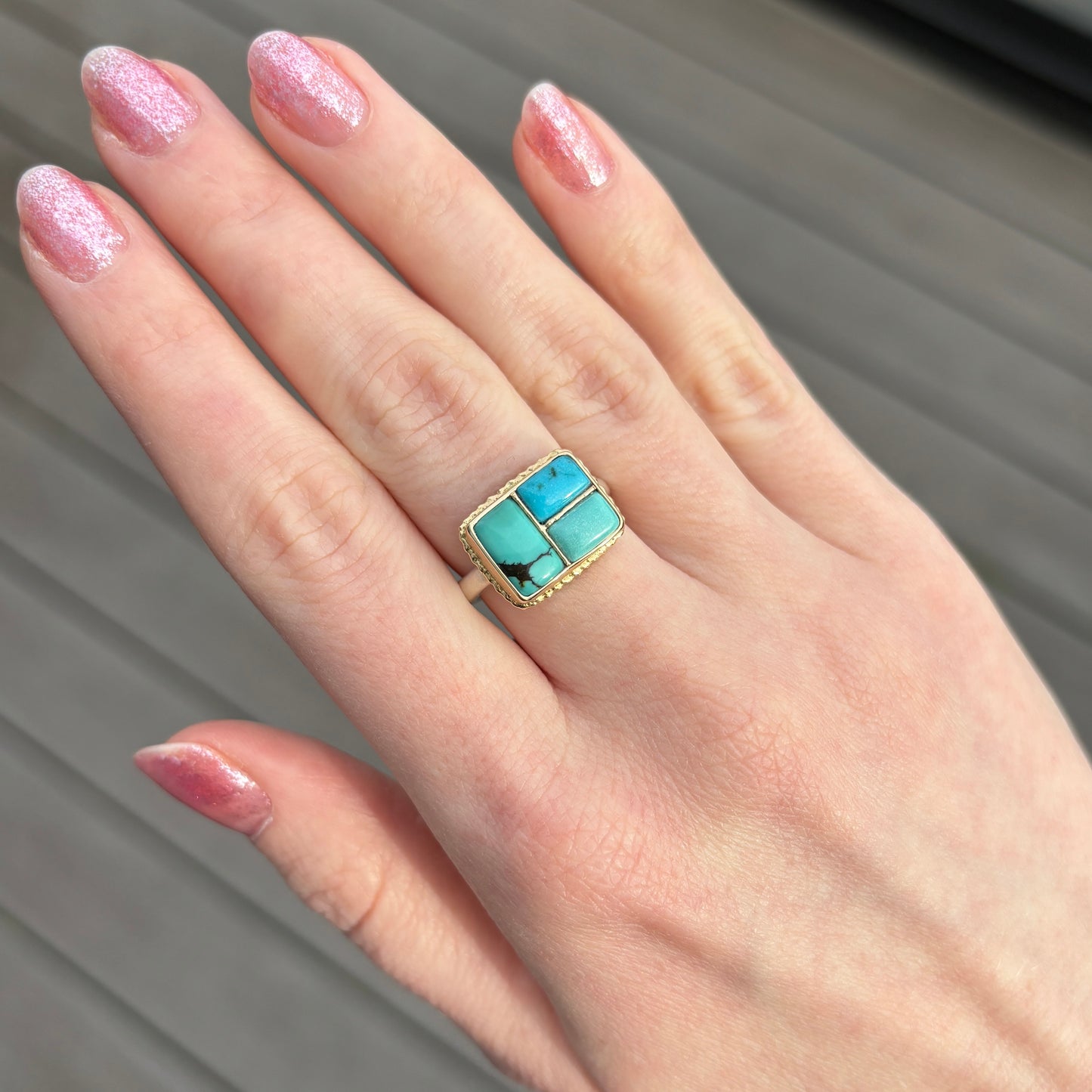 Sterling & 14K Golden Fusion Hubei Turquoise Ring