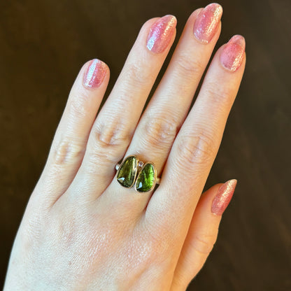 Sterling & 14K Gold Double Green Tourmaline Ring