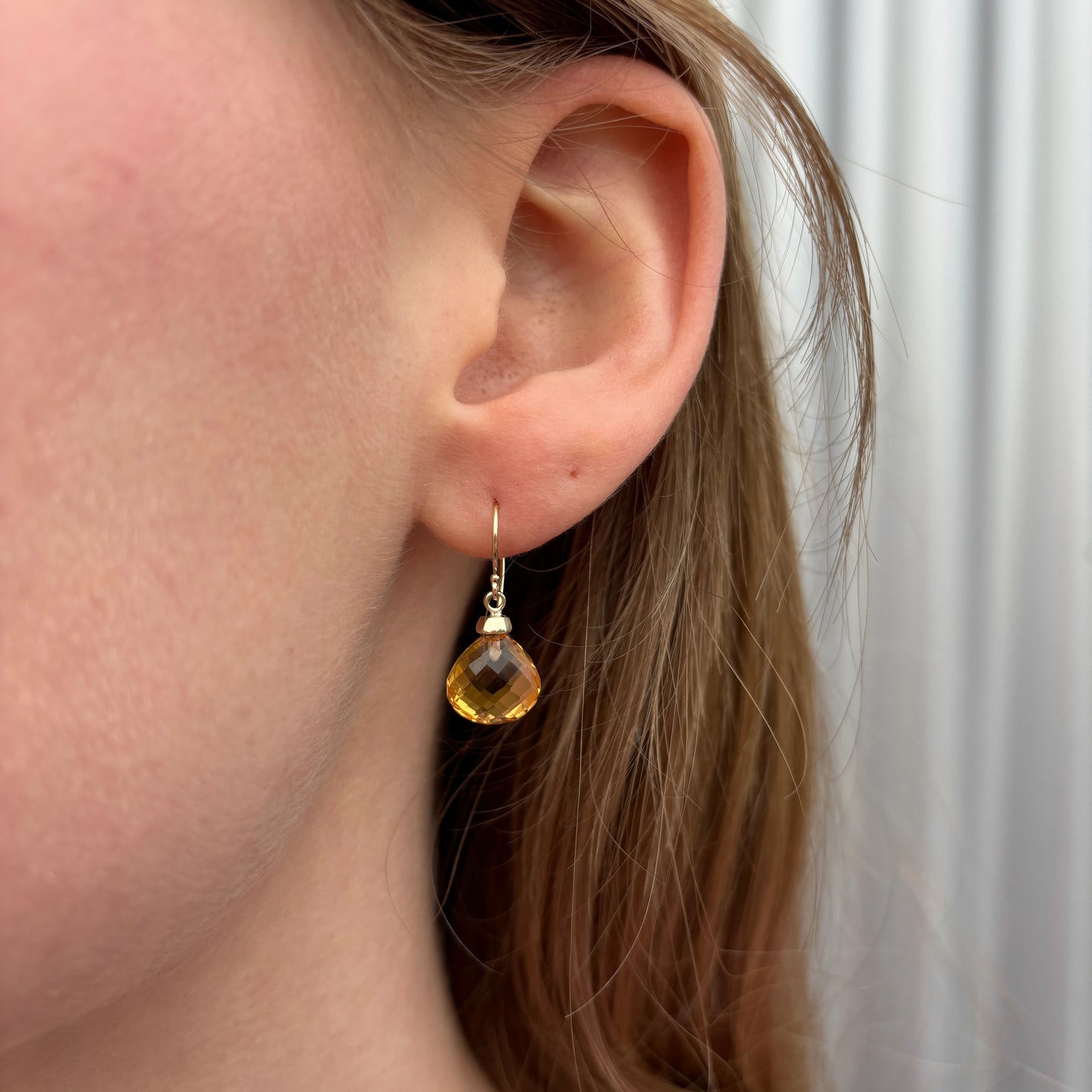 14K Gold Small Citrine Drop Earrings