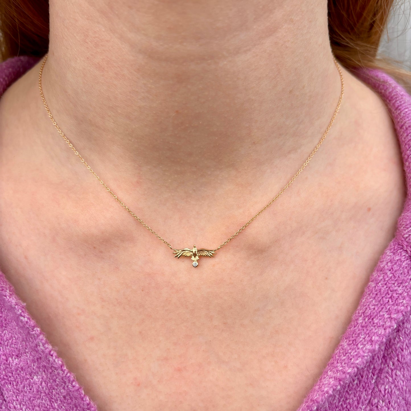 14K Gold Diamond Tiny Soaring Eagle Necklace