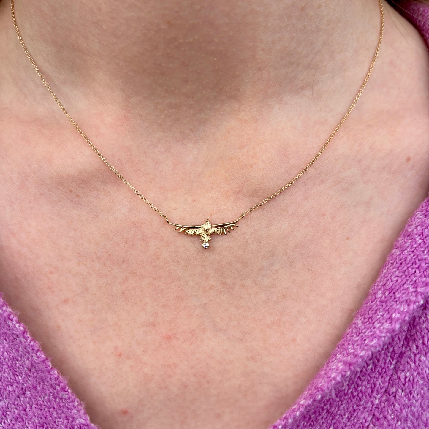 14K Gold Diamond Soaring Eagle Necklace