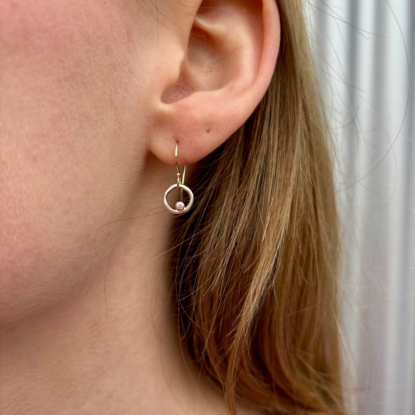 Sterling & 14K Gold Diamond Organic Circle Earrings