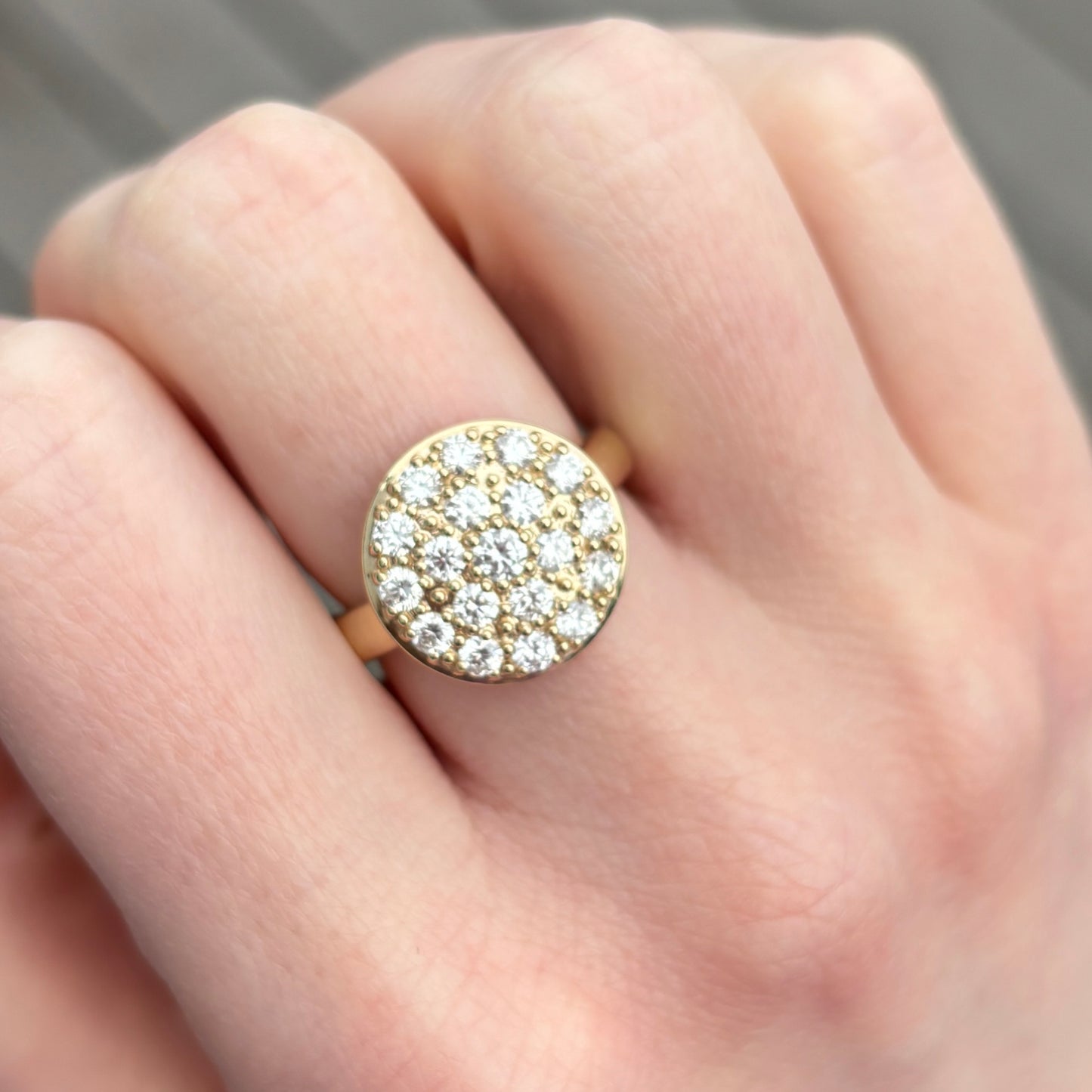 14K Gold Large Round Diamond Pave Cluster Ring