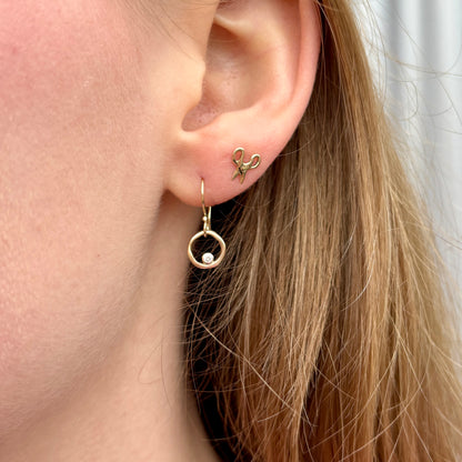 14K Gold Diamond Organic Circle Earrings