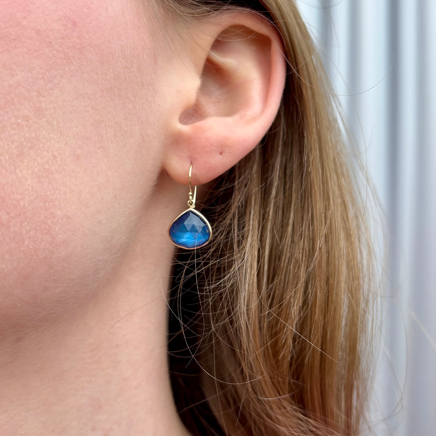 Sterling & 14K Gold Lotus Rainbow Moonstone Earrings