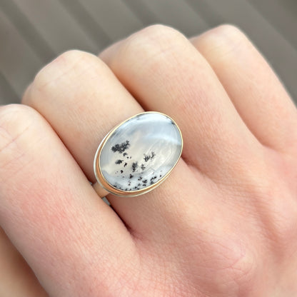 Sterling & 14K Gold Oval Dendritic Opal Ring
