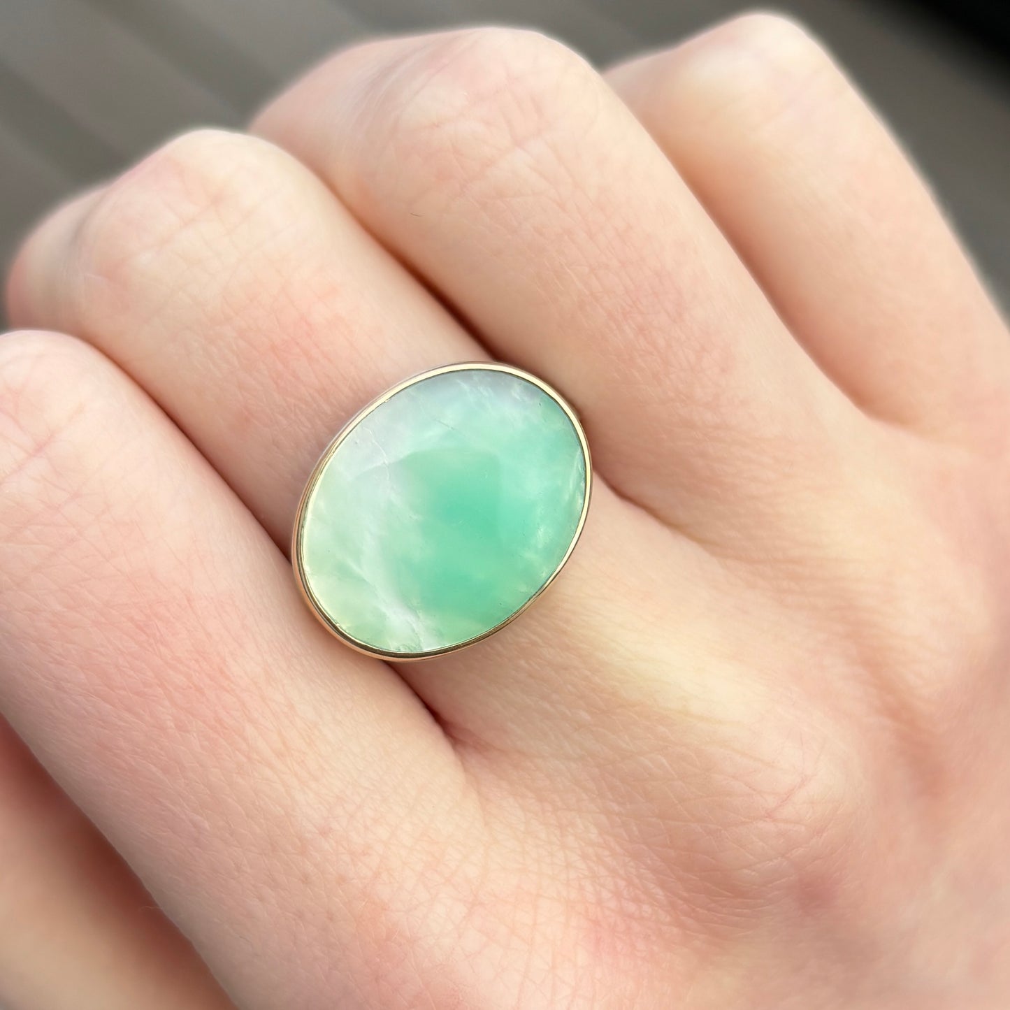 Sterling & 14K Gold Oval Chrysoprase Ring