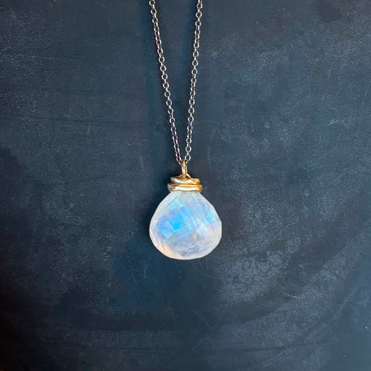 Oxidized Sterling & 14K Gold Rainbow Moonstone Necklace
