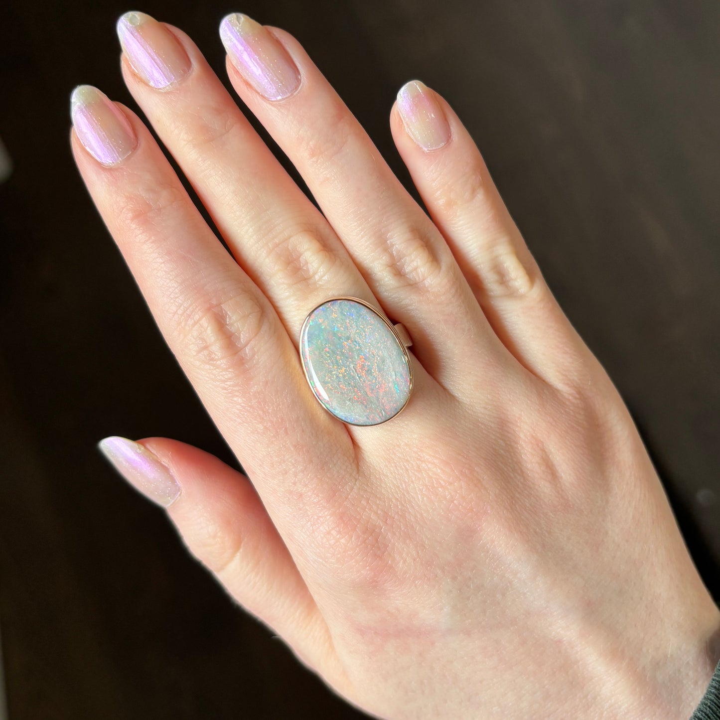 Sterling & 14K Gold Oval Australian Opal Ring