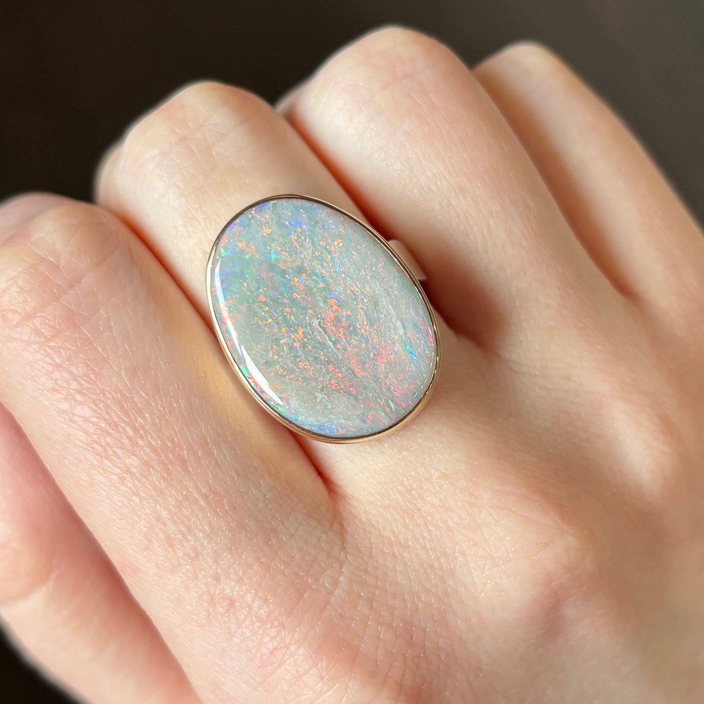 Sterling & 14K Gold Oval Australian Opal Ring