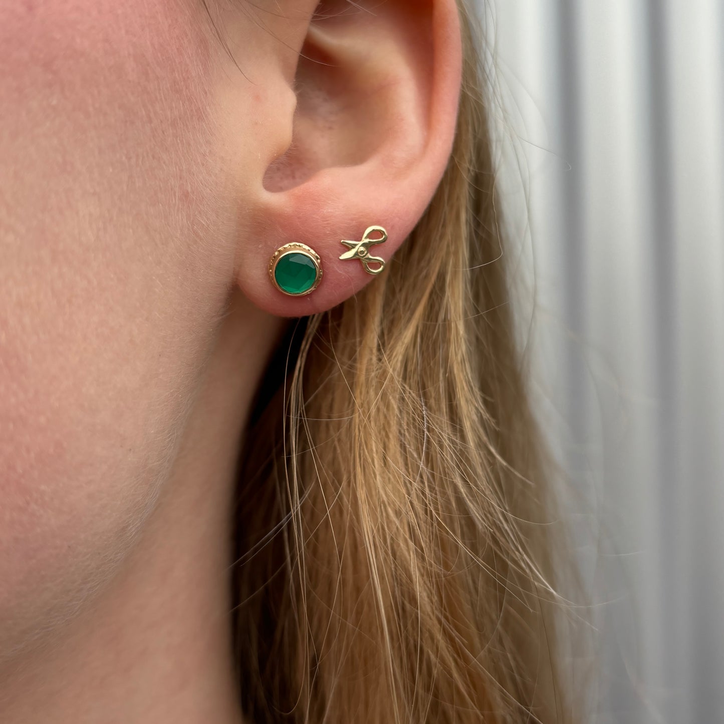 14K Gold Green Onyx Post Earrings