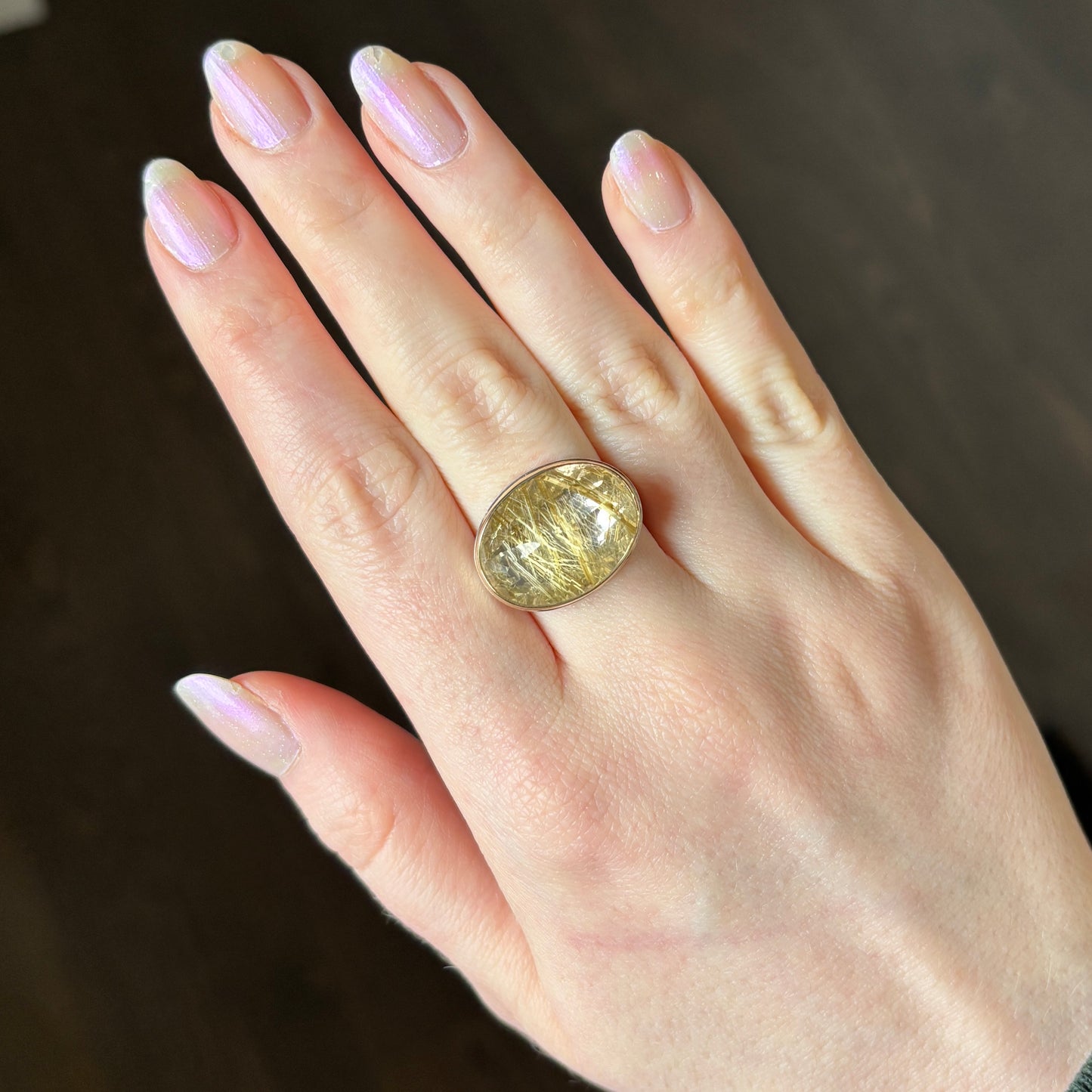 Sterling & 14K Gold Golden Rutilated Quartz Ring