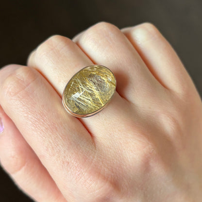 Sterling & 14K Gold Golden Rutilated Quartz Ring