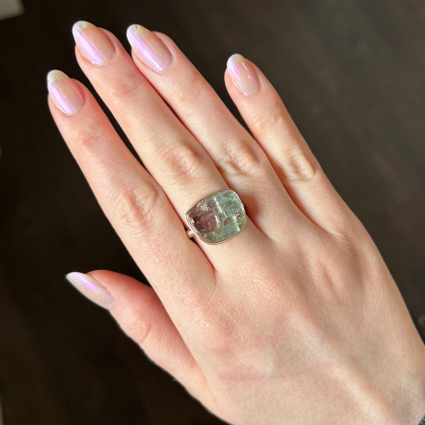 Sterling & 14K Gold Watermelon Tourmaline & Diamond Ring