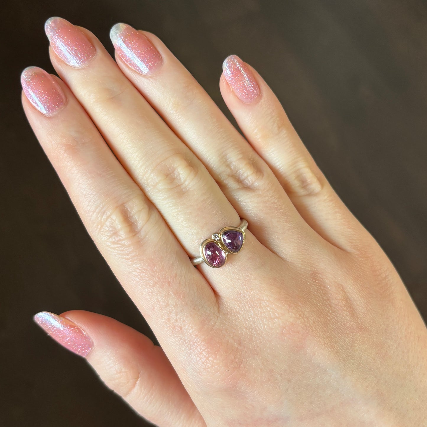 Sterling & 14K Gold Double Purple Sapphire & Diamond Ring