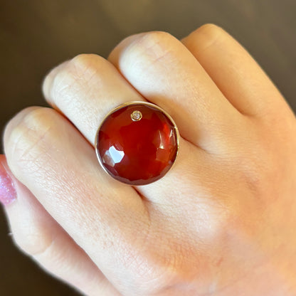 Sterling & 14K Gold Carnelian & Diamond Ring