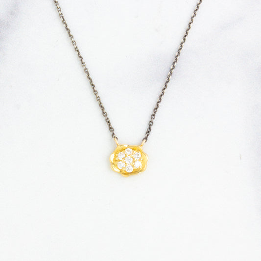 Oxidized Sterling & 14K Gold Small Asymmetrical Diamond Pave Necklace