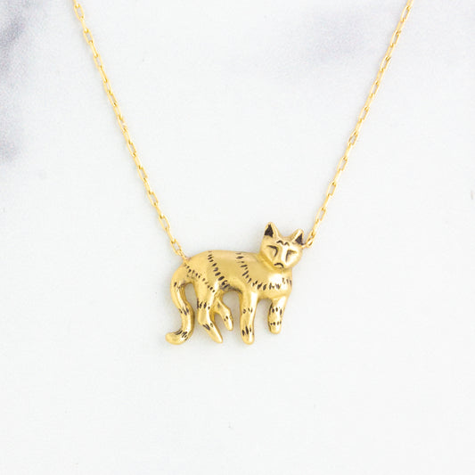 14K Gold Cat Necklace