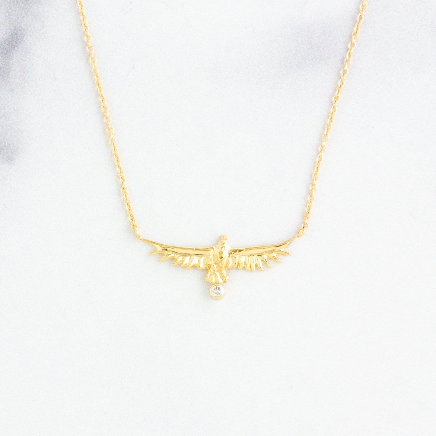 14K Gold Diamond Soaring Eagle Necklace