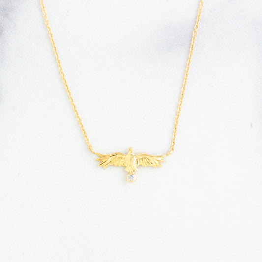14K Gold Diamond Tiny Soaring Eagle Necklace