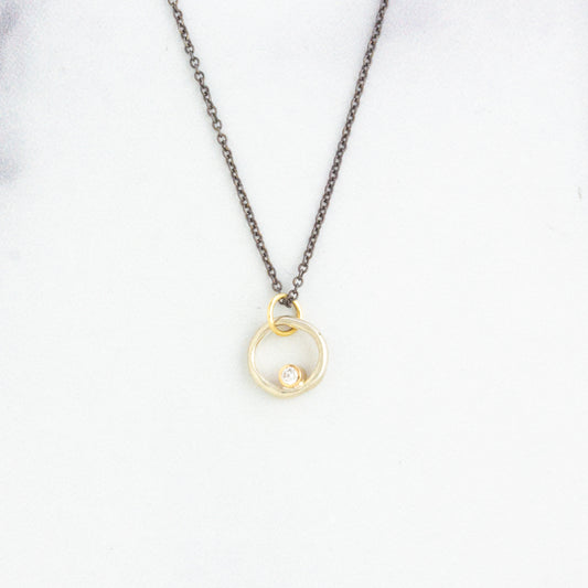 Oxidized Sterling & 14K Gold Diamond Organic Circle Necklace