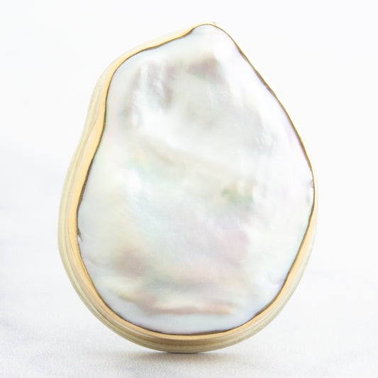 Sterling & 14K Gold Large Cultured Pearl Ring
