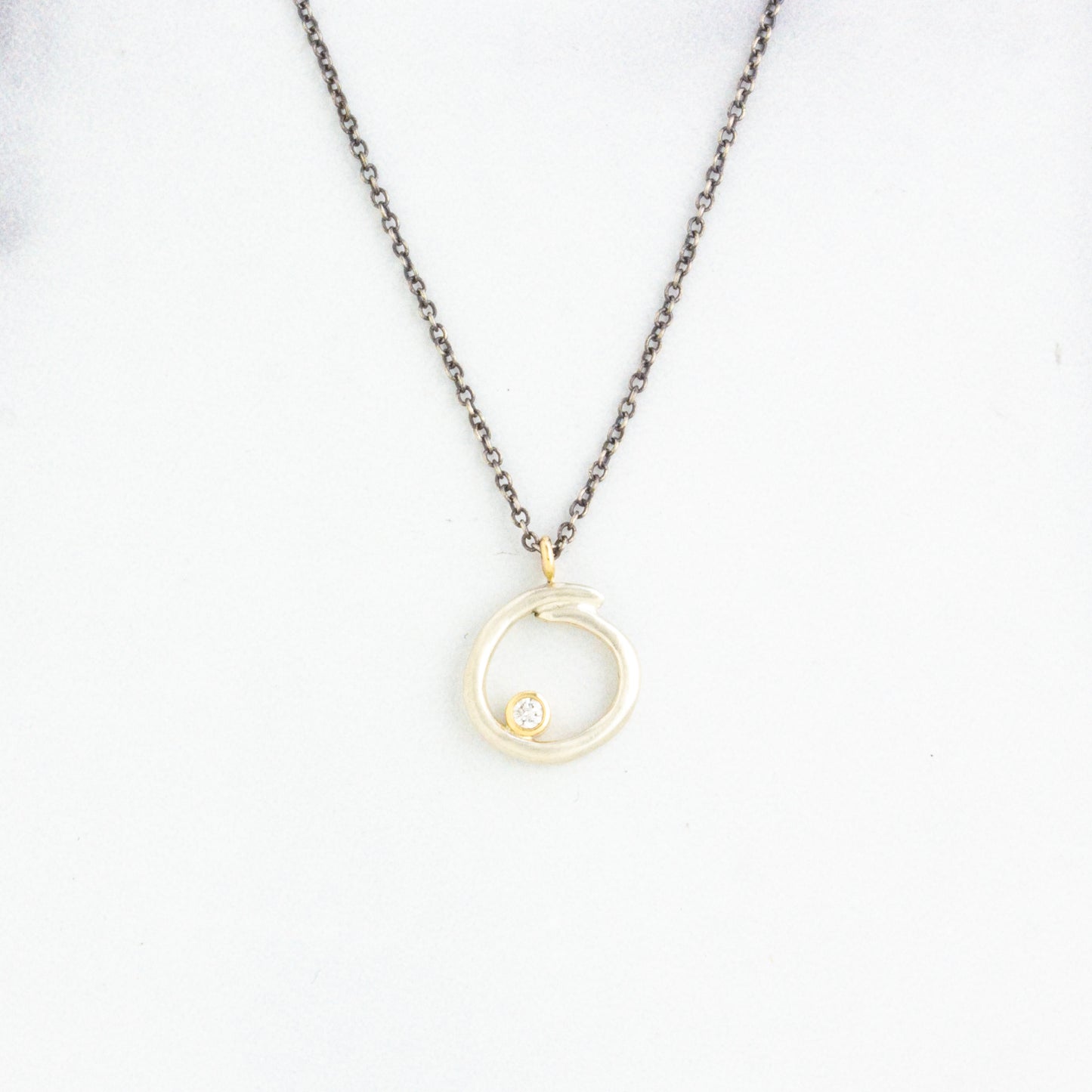 Oxidized Sterling & 14K Gold Diamond Organic Curl Necklace
