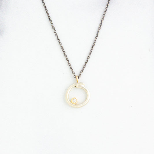 Oxidized Sterling & 14K Gold Diamond Organic Curl Necklace