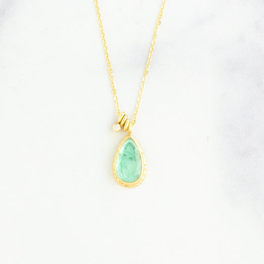 14K Gold Emerald & Diamond Necklace