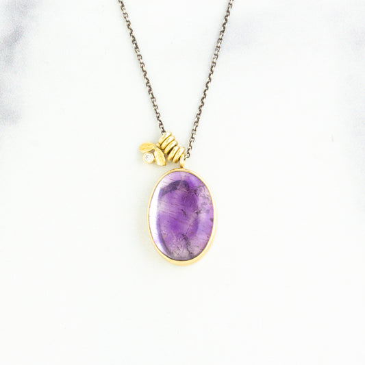 Oxidized Sterling & 14K Gold Amethyst & Diamond Necklace