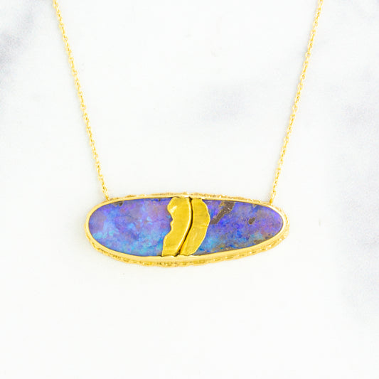 18 & 22K Golden Joinery Boulder Opal Necklace