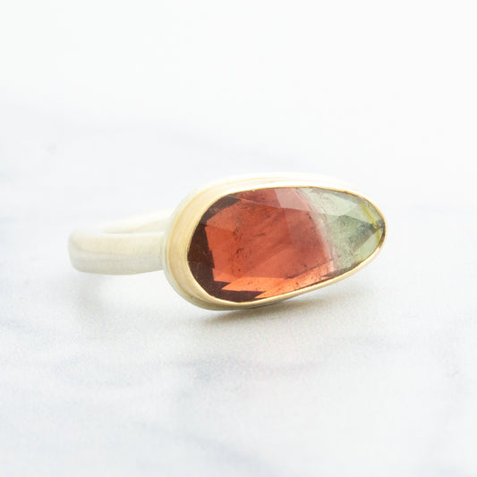 Sterling & 14K Gold Watermelon Tourmaline Ring