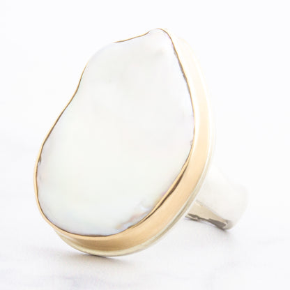 Sterling & 14K Gold Large Cultured Pearl Ring