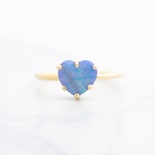 14K Gold Boulder Opal Heart Multi-Prong Ring