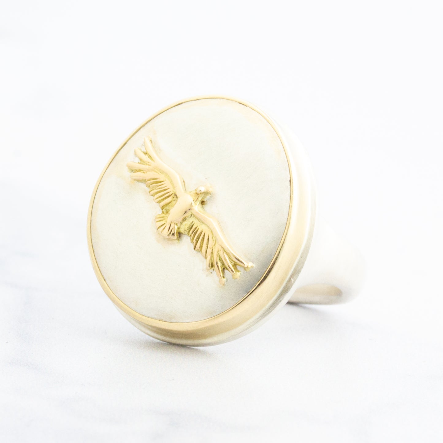 Sterling & 14K Gold Eagle & Feather Ring