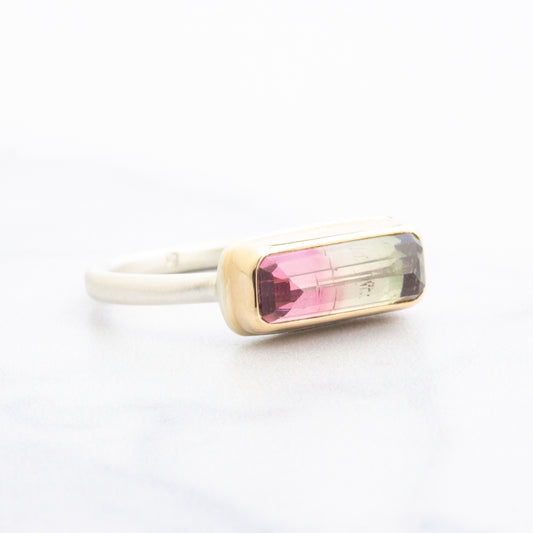 Sterling & 14K Gold Watermelon Tourmaline Ring
